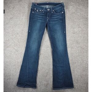 True Religion Womens Joey Super T Jeans Flare Dark Wash Size 30x33